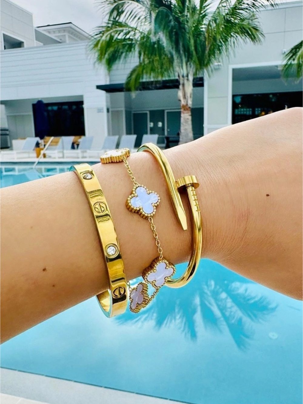 Gold Clover Bracelet Stack
